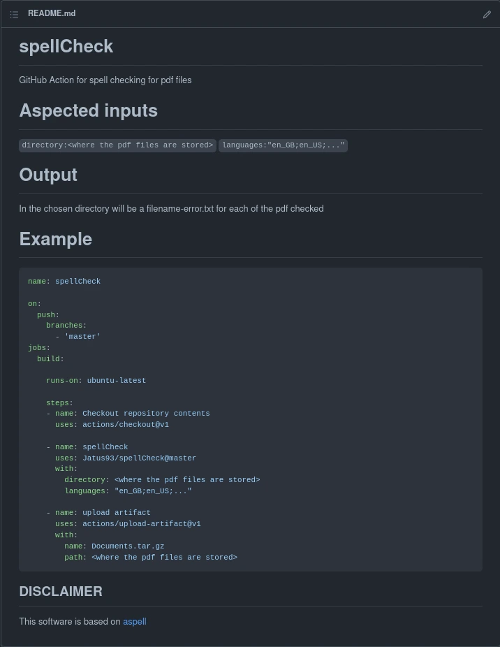 Controllo ortografico — aspell GitHub Action